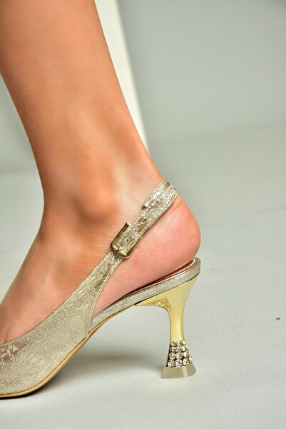 Fox Shoes U820336214 Altın Sim Kalın Topuklu Abiye Ayakkabı
