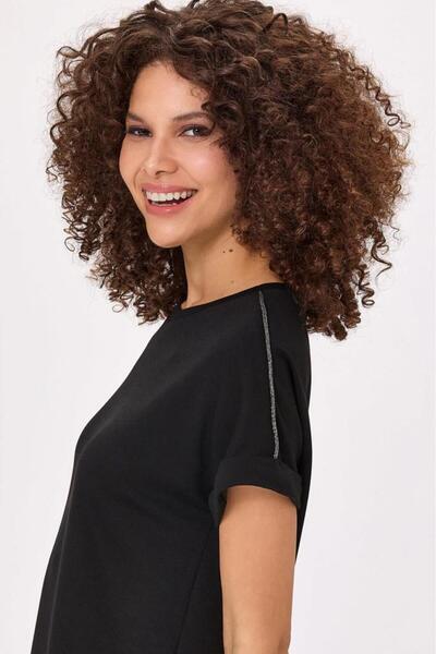 İKİLER Bisiklet Yaka Taş Şerit Detaylı S-Shirt 025-2111