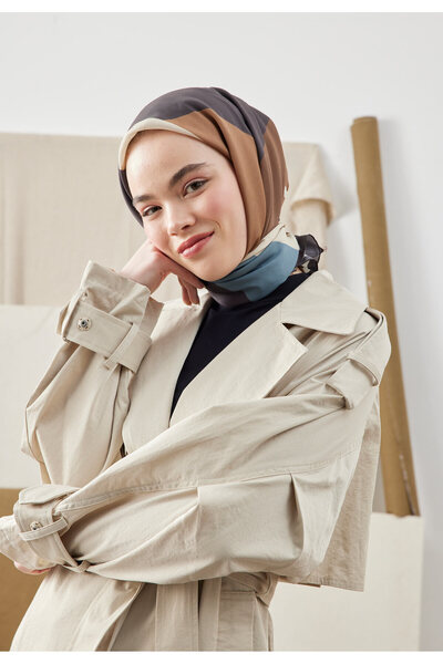 Fresh Multı Colors Desen Pamuk Ipek Eşarp Kahve