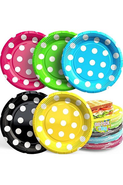 COOYA 100 PCS Disposable Paper Plates, Colored Party Plates, for Dessert Cake Appetizer Salad