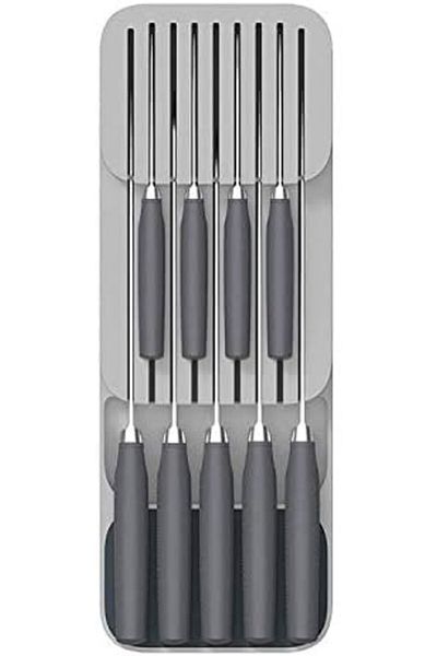COOYA Plastic Knife Block Holder,Drawer Knives Storage Rack,Cabinet Tray Kitchen Drawer Cutlery Organizer