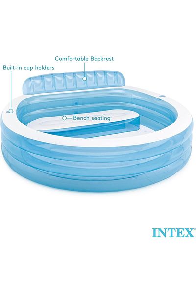 COOYA Home Leisure Inflatable Pool,Built-in Bench with Backrest and Two Cup Holders,Two Air Chambers,blue