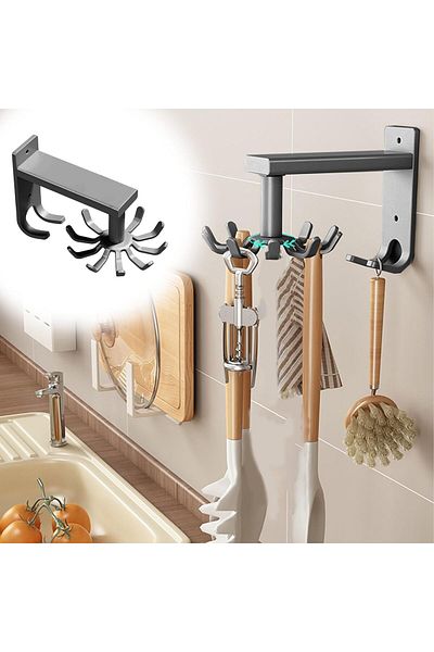 COOYA Kitchen Utensil Hooks, 360 ° Rotating Kitchen Utility Hooks With 10 Rotating Claws, Wall-Mounted