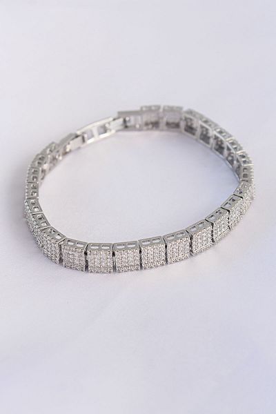 Skygo Vip Series Brass Zircon Stone Silver Color Square Waterway Model Bracelet - Tj-Bb6069