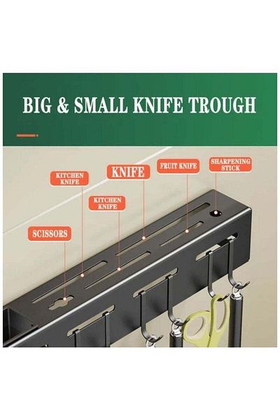COOYA Kitchen Knife Holder, Stainless-Steel Wall Mounted Cutlery Organizer with towel rack and 8 hooks