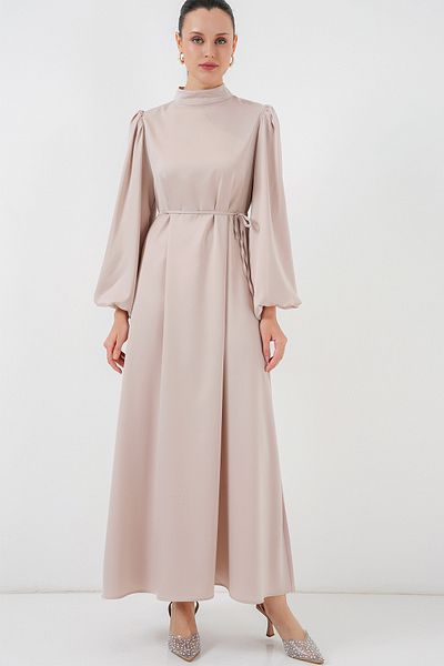 Bigdart 2510 Satin-Hijab-Abendkleid – M. Creme
