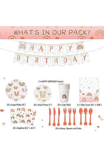 COOYA 144PCS Disposable Tableware, Including Plates Table Cloth Cups Napkins Knives Forks Spoons