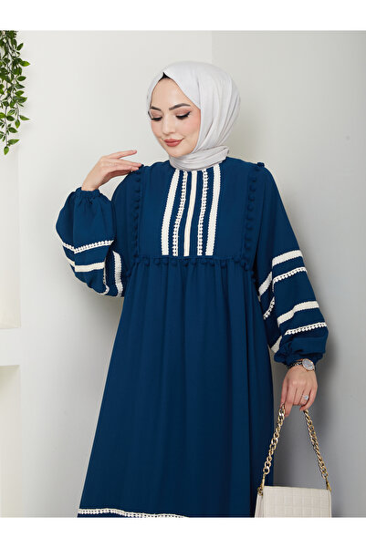 EFSUN MODA ЖІНОЧИЙ ХІДЖАБ МЕРЕЖИВНА СТРІЧКА СУКНЯ ІНДИГО 681