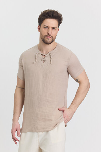 TCT TEKSTİL Ανδρικό πουκάμισο - Μουσελίνα Αλατσάτι Μπλουζάκι - Λεπτομερές με λεπτομέρειες από κορδόνι - 4070