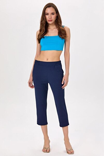 İKİLER Beli Lastikli Cepli Capri Pantolon 025-2006