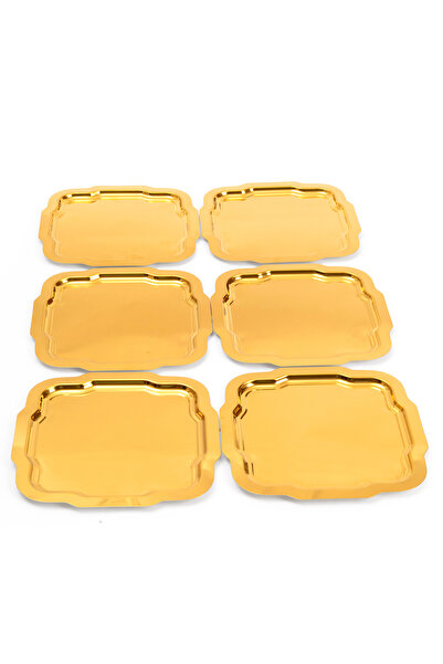 NEWTREND Züccaciye 6'lı Lüx Gold Papatya model Paslanmaz Çelik Servis , Çay ,kahve ,ikramlık Ve Sunum Tepsisi