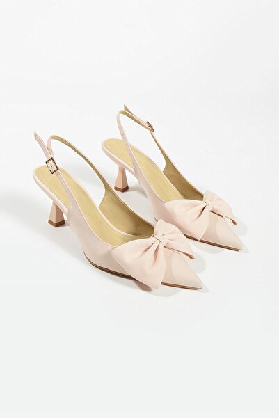 Seniorah Beige Satin Women's - Pointed Toe Heeled Shoes