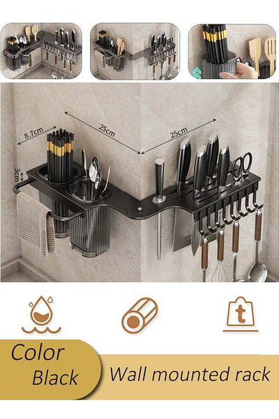 COOYA Knife Holder, Kitchen Corner Folding Rack Multifunctional Storage Rack Punch-Free 90 Degree Rotation