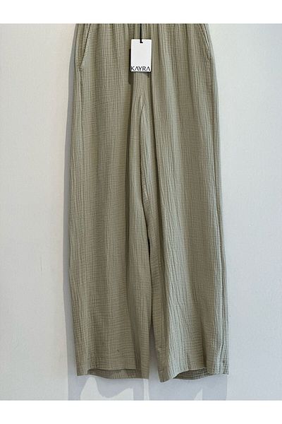 Kayra Pantaloni de muselina cu talie elastica