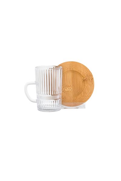 HIC Tea cup with wooden plates set of 6 pieces