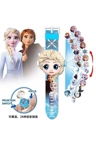 Oyunsal Elsa Figured Frozen Projection Digital Toy Children's Clock Wall Reflected Projector Elsa