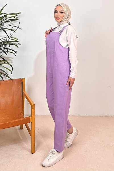 Bestenur Casel Önü Cepli Tulum 1419 - Lila