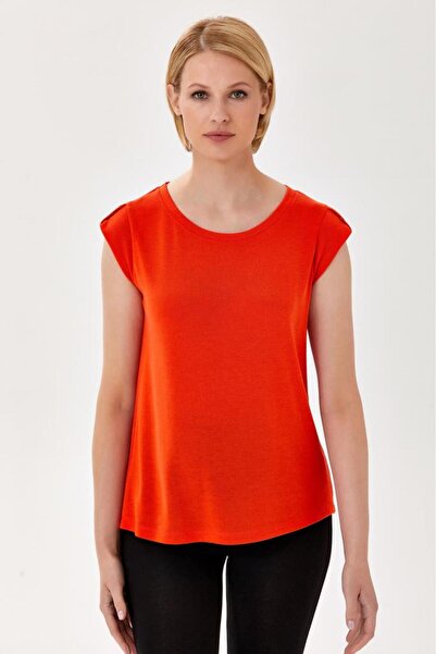 İKİLER Yuvarlak Yaka Kolları Metal Aksesuarlı  Bluz 024-1034