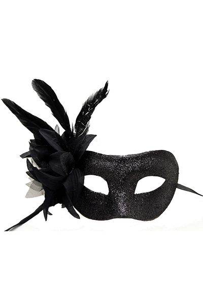 Skygo Black Color Metallized Glitter Look Shiny Feather Party Mask 22X19 cm