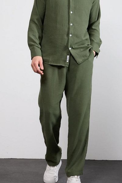 sunfyre Men's Baggy Fit Relaxed Cut Linen Trousers with Lacing at the Waist