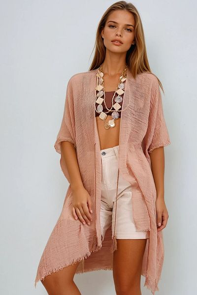 VAGGON Women's Biscuit Oversize Cotton Kimono Prmx6671