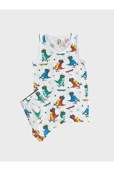 elmas kids Set boxer pentru băiat, 100% bumbac, alb, cu model de dinozaur