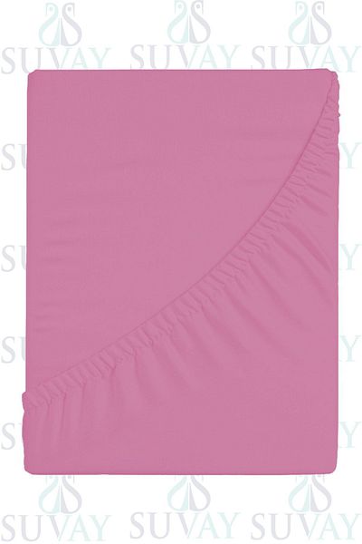 SUVAY Pink Combed Cotton Fitted Sheet Single Double King Size 100% Cotton Fitted Combed Sheet