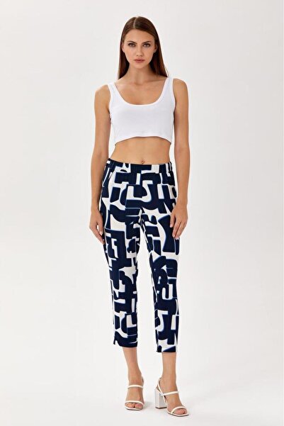 İKİLER Beli Lastikli Cepli Desenli Pantolon 024-3513