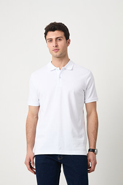 SILVANO تي شيرت رجالي صيفي بأكمام قصيرة وياقة بولو بيضاء أساسية