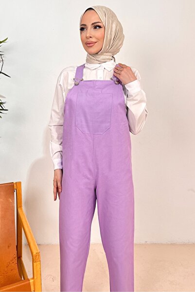 Bestenur Casel Önü Cepli Tulum 1419 - Lila