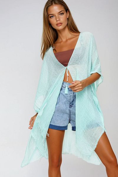 VAGGON Γυναικείο Πράσινο Oversize Βαμβακερό Kimono Prmx6469