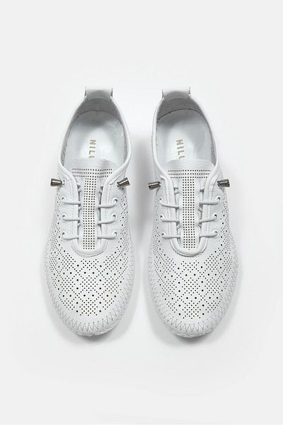 NILUFARR Tenis de damă din piele naturală albă Mariable