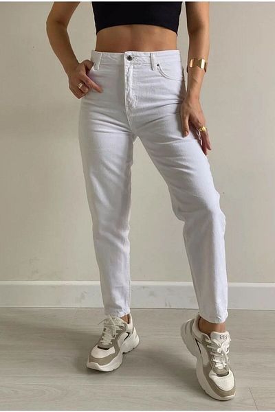 Shield Life White Women's Jeans Mom Boyfirend High Waist Jean