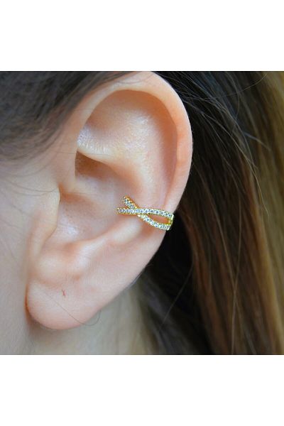 Heppii Zircon Stone Minimal Earcuff Not Broken Cartilage Earrings Cross Stone Earcuff