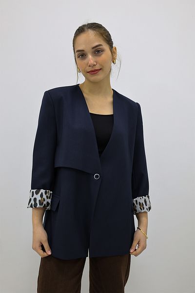 Zec Style Jachetă Blazer cu căptușeală Poliviskon cu design leopard