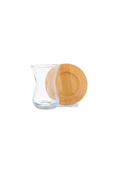 HIC Tea cup with wooden plates set of 6 pieces