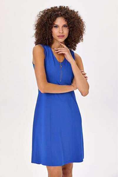 İKİLER Yakası Fermuarlı Kolsuz Elbise 025-2502