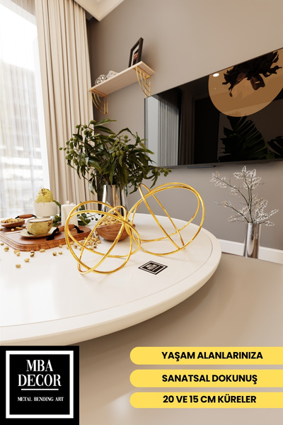 mba decor metal bending art Orbit Luxe Gold 2'li Dekoratif Metal Küre Seti Ma...
