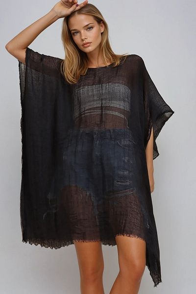 VAGGON Women's Black Oversize Cotton Kimono Prmx6605