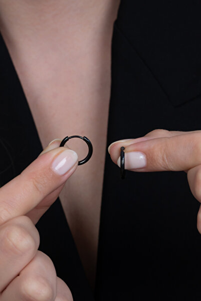 Takı Dükkanı Ring Thin Shiny Men's Unisex Steel Earrings Pair 2 Pcs Mse5-2