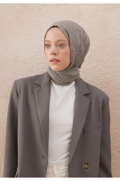 Fresh شال فوال كراش رمادي دافئ