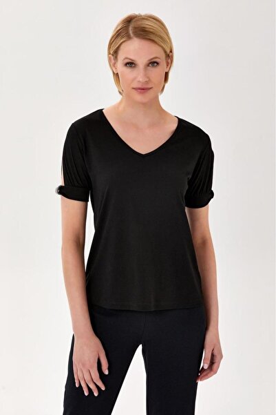 İKİLER V Yaka Kolu Zincir Detaylı Bluz 024-1003