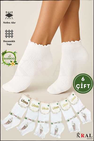 KRAL SOCKS Дамски бамбукови чорапи (6 чифта) Чорапи до глезена с волани