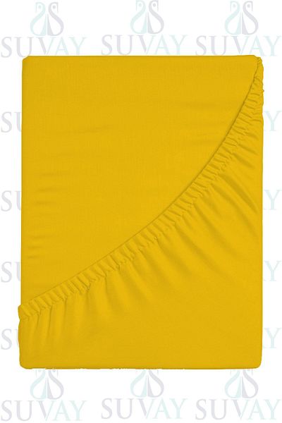 SUVAY Yellow Combed Cotton Elastic Sheet Single Double Large Size 100% Cotton Elastic Combed Cotton Sheet