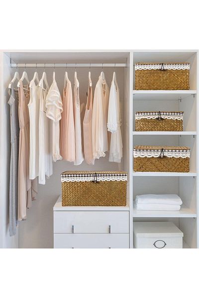Bahçem Bamboo Multi-Purpose Basket Organizer Organizer Lined with Lace Edge Set of 4