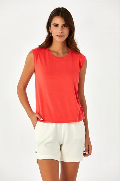 İKİLER Low Mini Sleeve Crew Neck Blouse - 024-1044