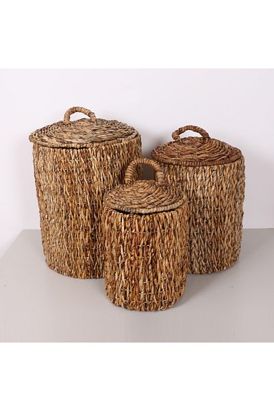 Mylamp Olimpos Natural Abaka Set of 3 Laundry and Decoration Basket with Lid