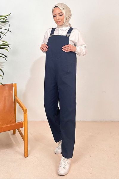 Bestenur Casel Front Pocket Jumpsuit 1419 - Navy Blue