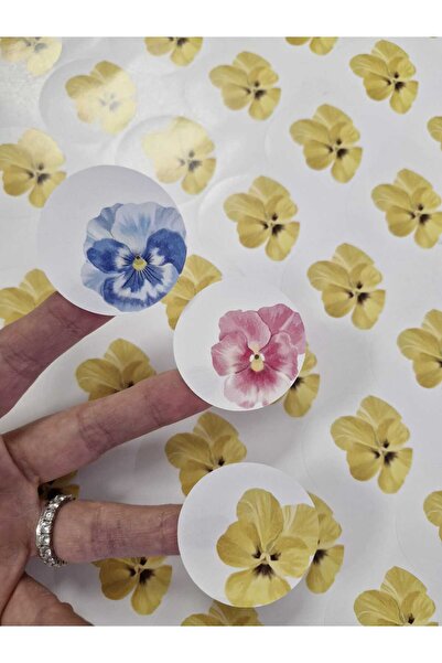 ETİKETİM Renkli Çiçekli Sticker 4 cm - 70 ADET
