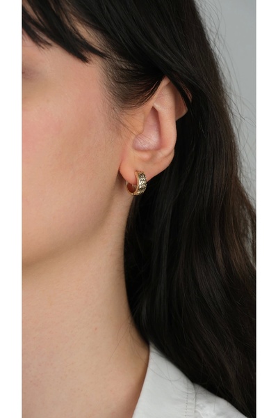 Arpaş 14 Ayar Altın Kalın İşlemeli Gizli Kilitli Halka Küpe 942